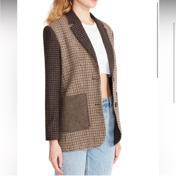 BB Dakota Patchwork Plaid Blazer Mixed Brown Black Plaid Jacket XS New With Tags - Picture 10 of 10